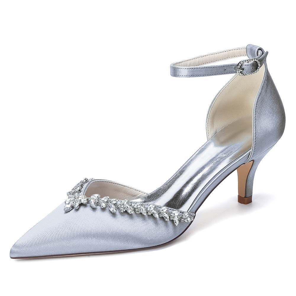 Women's Satin Wedding Shoes with Ankle Strap Rhinestone Embellished