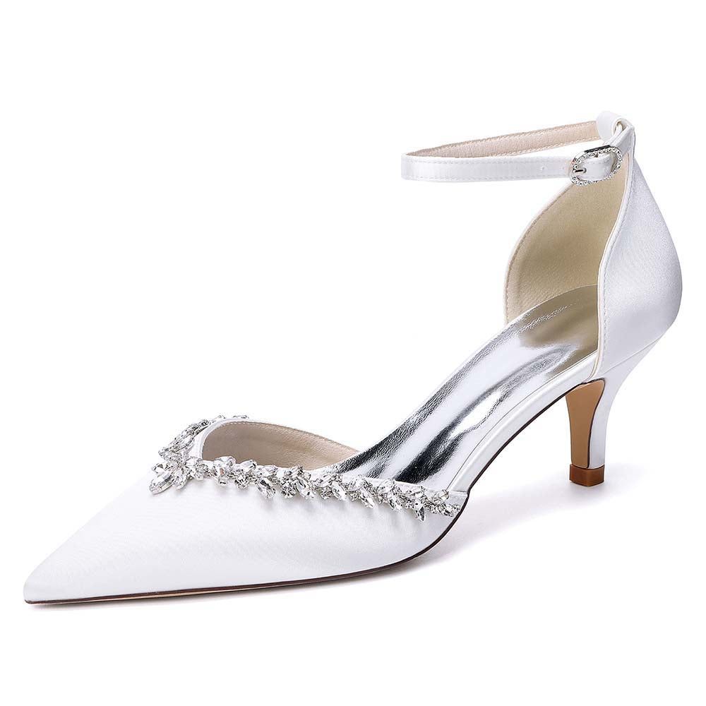 Women's Satin Wedding Shoes with Ankle Strap Rhinestone Embellished