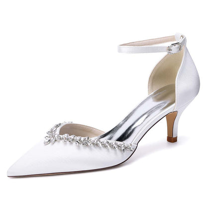 Women's Satin Wedding Shoes with Ankle Strap Rhinestone Embellished
