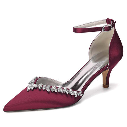 Women's Satin Wedding Shoes with Ankle Strap Rhinestone Embellished
