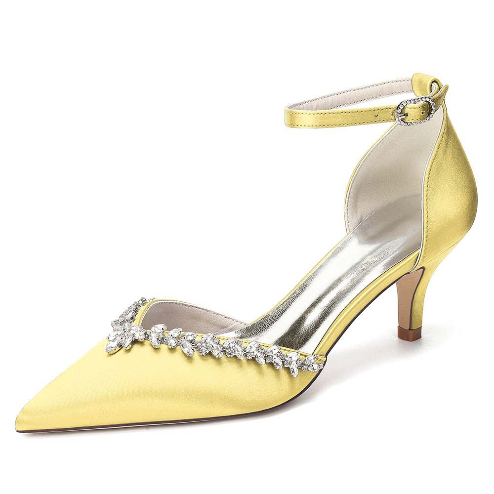 Women's Satin Wedding Shoes with Ankle Strap Rhinestone Embellished