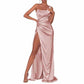 Satin Bridesmaid Dresses One Shoulder Ruched Formal Evening Gown
