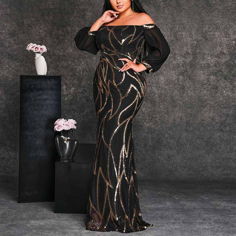 Plus Size Off The Shoulder Maxi Dress Sequin Prom Dress Event Dress