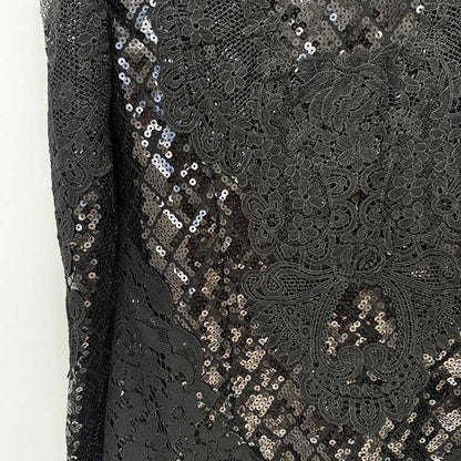 Women's Black Sequin Blazer and Wide Leg Pants Set - Sparkly Formal Suit