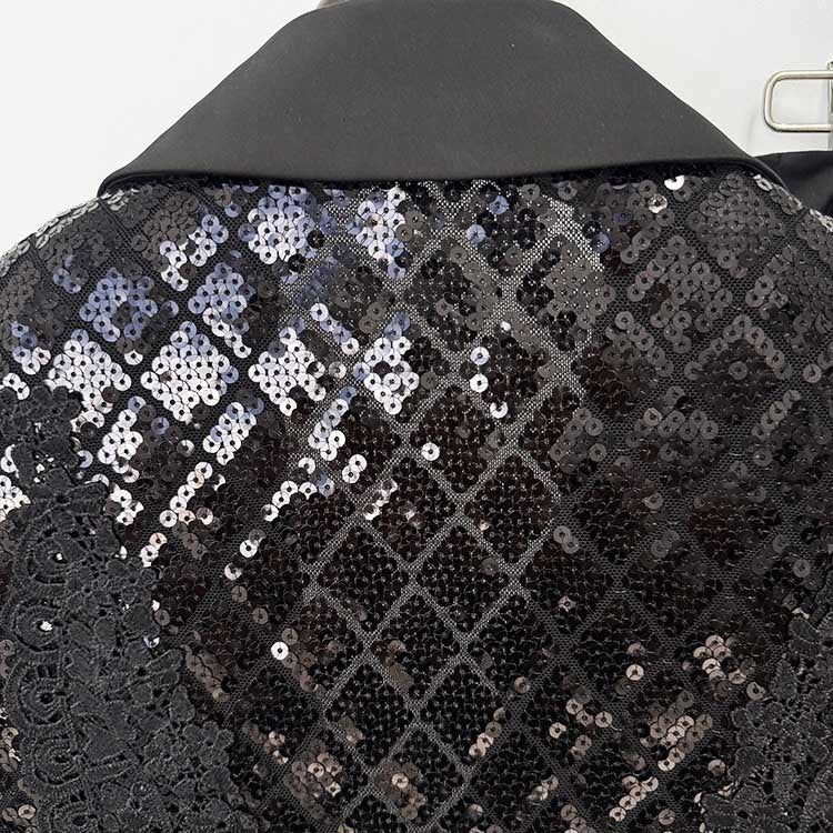 Women's Black Sequin Blazer and Wide Leg Pants Set - Sparkly Formal Suit