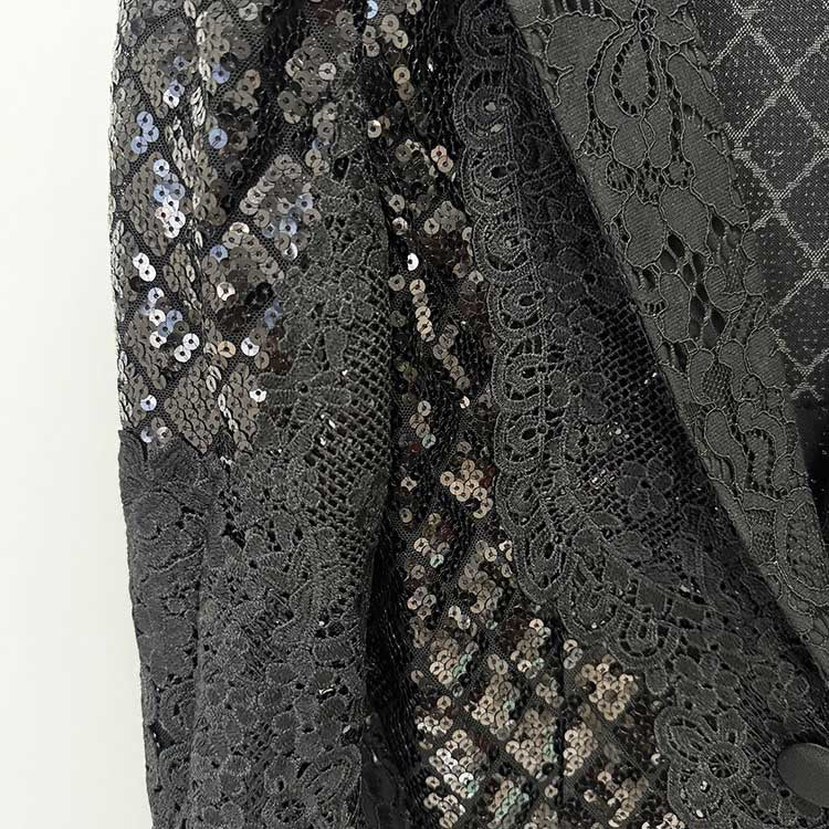 Women's Black Sequin Blazer and Wide Leg Pants Set - Sparkly Formal Suit