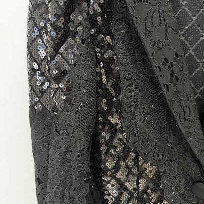 Women's Black Sequin Blazer and Wide Leg Pants Set - Sparkly Formal Suit