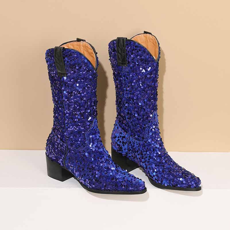 Sequins Pointed Toe Party Boots Twinkling