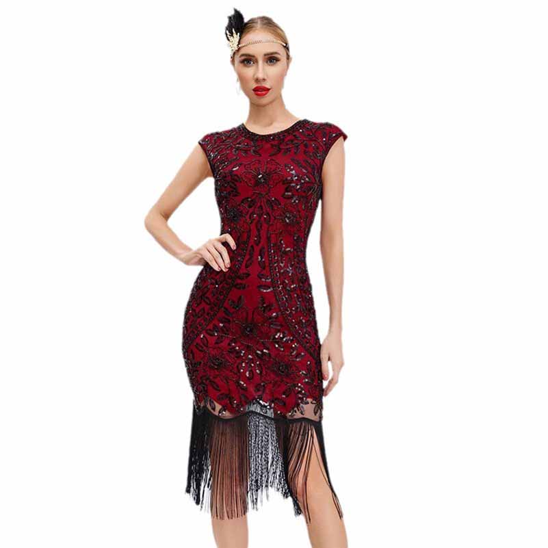 1920s Flapper Dress Fringe Sequin Dress Event Dress