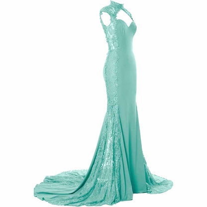 Women Mermaid Sequin Evening Gown Wedding Gown Bride Prom Formal Event Dress