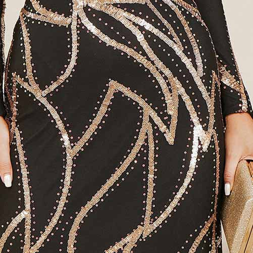 Long Sleeves Sequin Black Formal Derss Prom Gowns