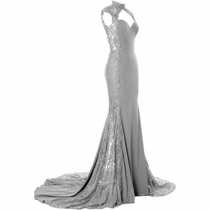 Women Mermaid Sequin Evening Gown Wedding Gown Bride Prom Formal Event Dress