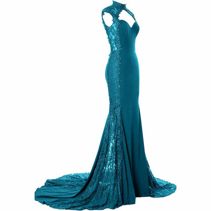 Women Mermaid Sequin Evening Gown Wedding Gown Bride Prom Formal Event Dress