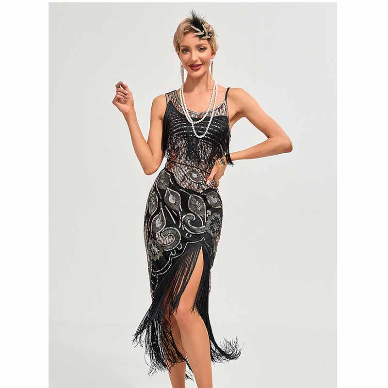 Women's Flapper Dress Asymmetrical Sequins Fringed 1920s Dress