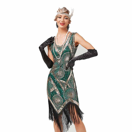 Women's 1920s Flapper Dress V Neck Slip Dress Roaring 20s Great Gatsby Dress