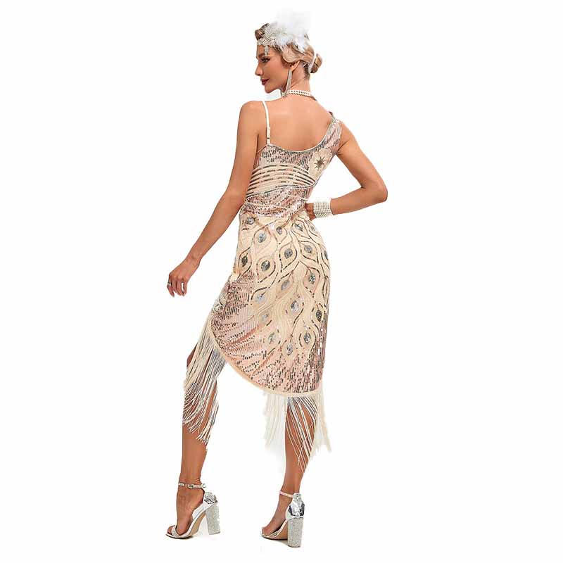 Women's Flapper Dress Asymmetrical Sequins Fringed 1920s Dress