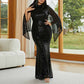 Sheer Cape Sleeve Sequin Black Prom Derss Plus Size Event Gowns