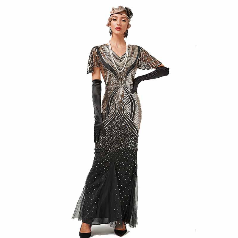 Long Dress V-Neck Party Dress Multi-Layer Long Fringe Dress