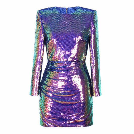 Women's Sequin Mini Dress Long Sleeves Colorful Cocktail Dress