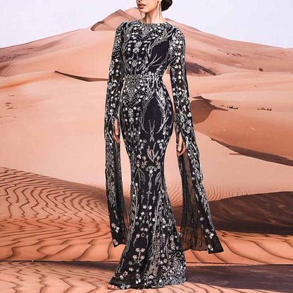 Extra Long Sleeves Mermaid Sequin Prom Dress Ball Gowns Plus Size