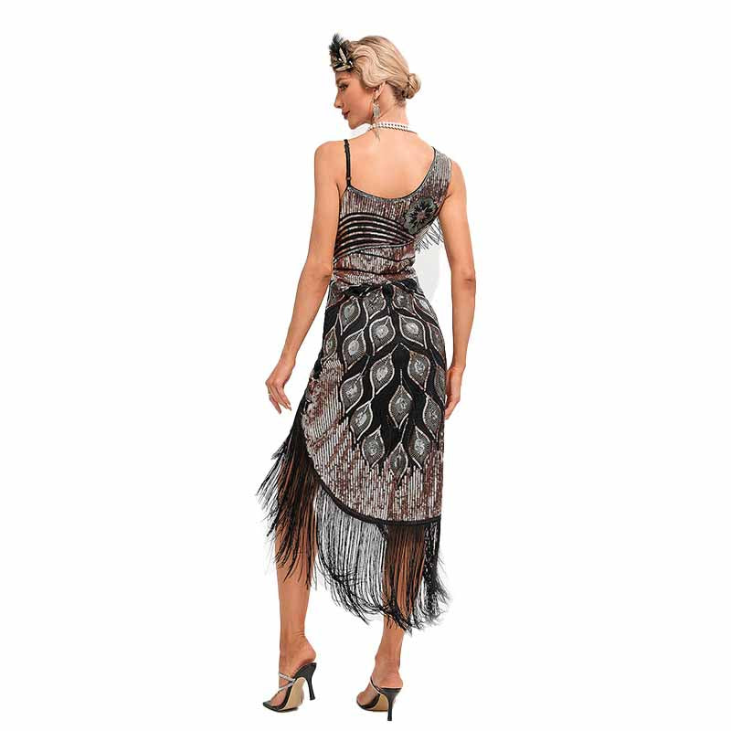 Women's Flapper Dress Asymmetrical Sequins Fringed 1920s Dress