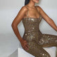 Women's Strapless Sleeveless Backless Playsuit Sequined Jumpsuit