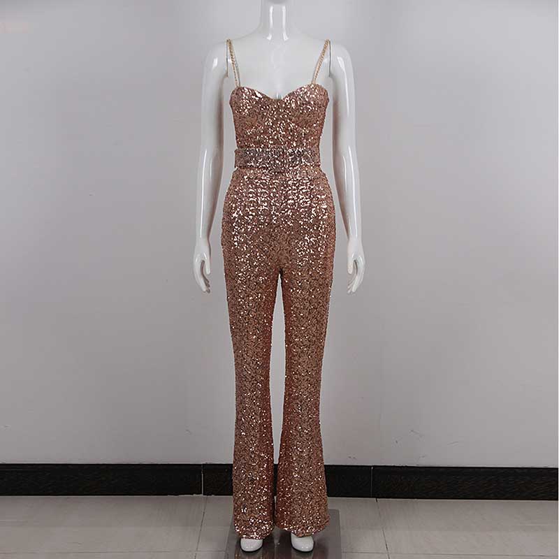 Women's Strapless Sleeveless Backless Playsuit Sequined Jumpsuit