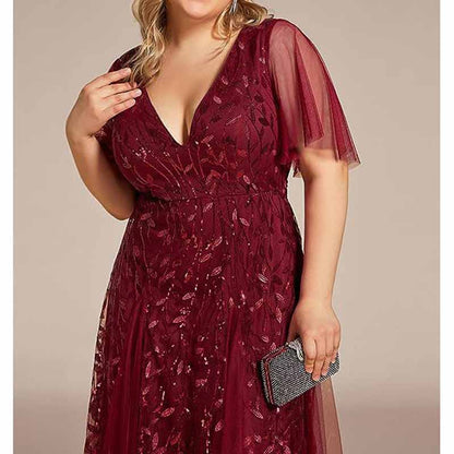 Women embroidery Lace Bridesmaid Dress V Neck Long Prom Dress