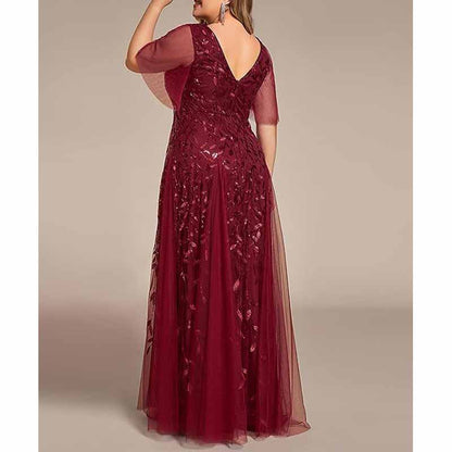 Women embroidery Lace Bridesmaid Dress V Neck Long Prom Dress