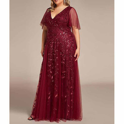 Women embroidery Lace Bridesmaid Dress V Neck Long Prom Dress