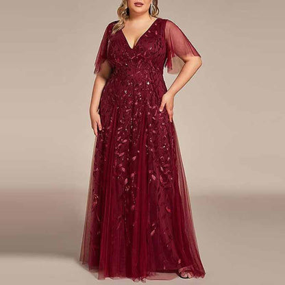 Women embroidery Lace Bridesmaid Dress V Neck Long Prom Dress