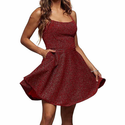 Womens Sparkle Spaghetti Straps Short Homecoming Dress A Line Cocktail Dress