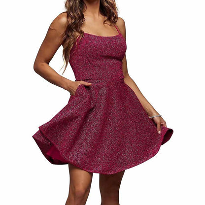 Womens Sparkle Spaghetti Straps Short Homecoming Dress A Line Cocktail Dress