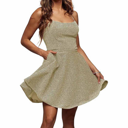 Womens Sparkle Spaghetti Straps Short Homecoming Dress A Line Cocktail Dress