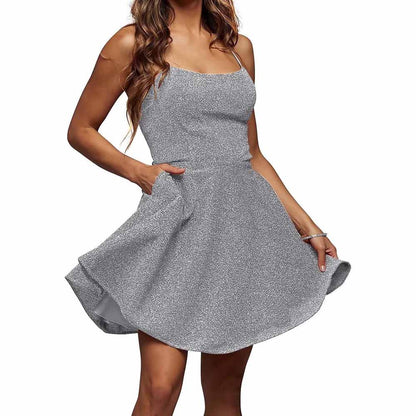 Womens Sparkle Spaghetti Straps Short Homecoming Dress A Line Cocktail Dress
