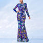 Floral Sequin Slim Fit Prom Dress Long Sleeve Maxi Dress