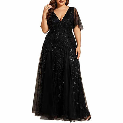 Women embroidery Lace Bridesmaid Dress V Neck Long Prom Dress