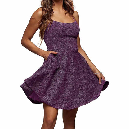 Womens Sparkle Spaghetti Straps Short Homecoming Dress A Line Cocktail Dress