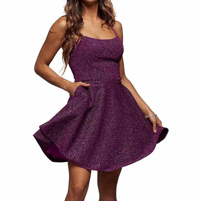 Womens Sparkle Spaghetti Straps Short Homecoming Dress A Line Cocktail Dress
