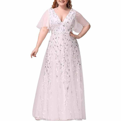 Women embroidery Lace Bridesmaid Dress V Neck Long Prom Dress