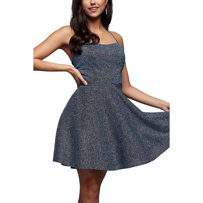 Womens Sparkle Spaghetti Straps Short Homecoming Dress A Line Cocktail Dress