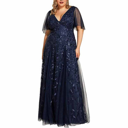 Women embroidery Lace Bridesmaid Dress V Neck Long Prom Dress