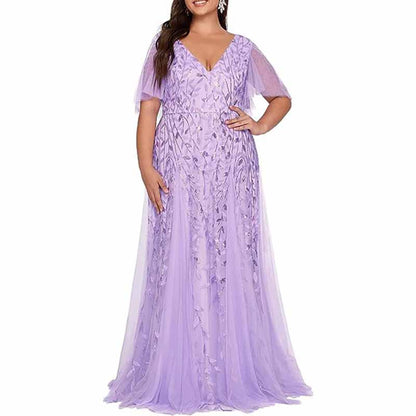 Women embroidery Lace Bridesmaid Dress V Neck Long Prom Dress