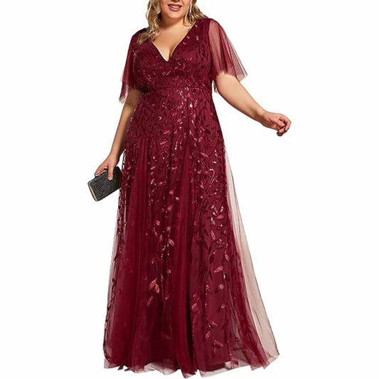 Women embroidery Lace Bridesmaid Dress V Neck Long Prom Dress