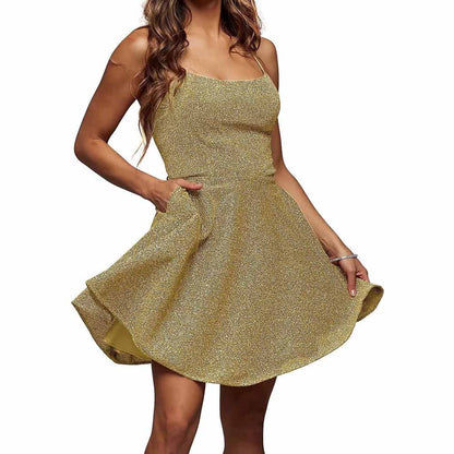 Womens Sparkle Spaghetti Straps Short Homecoming Dress A Line Cocktail Dress