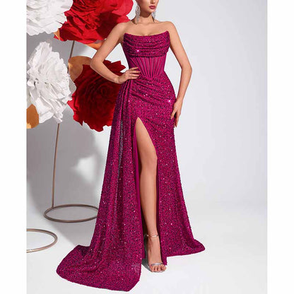 Sparkling Sequin Long Evening Dress – Corset Split Prom Gown