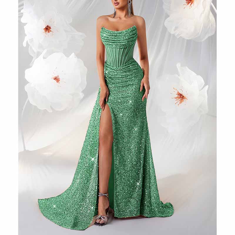 Sparkling Sequin Long Evening Dress – Corset Split Prom Gown