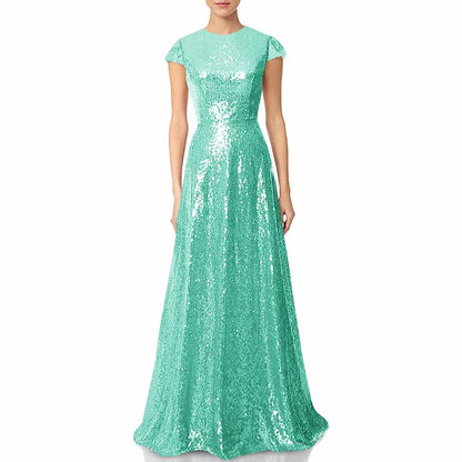 Womens Prom Dress Halter Sequin Long Bridesmaid Dress Cowlback Formal Evening Gown