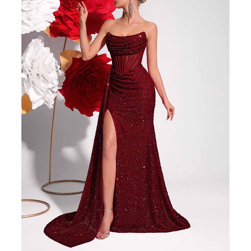 Sparkling Sequin Long Evening Dress – Corset Split Prom Gown