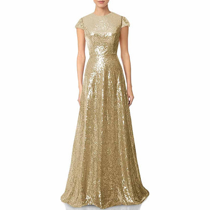 Womens Prom Dress Halter Sequin Long Bridesmaid Dress Cowlback Formal Evening Gown